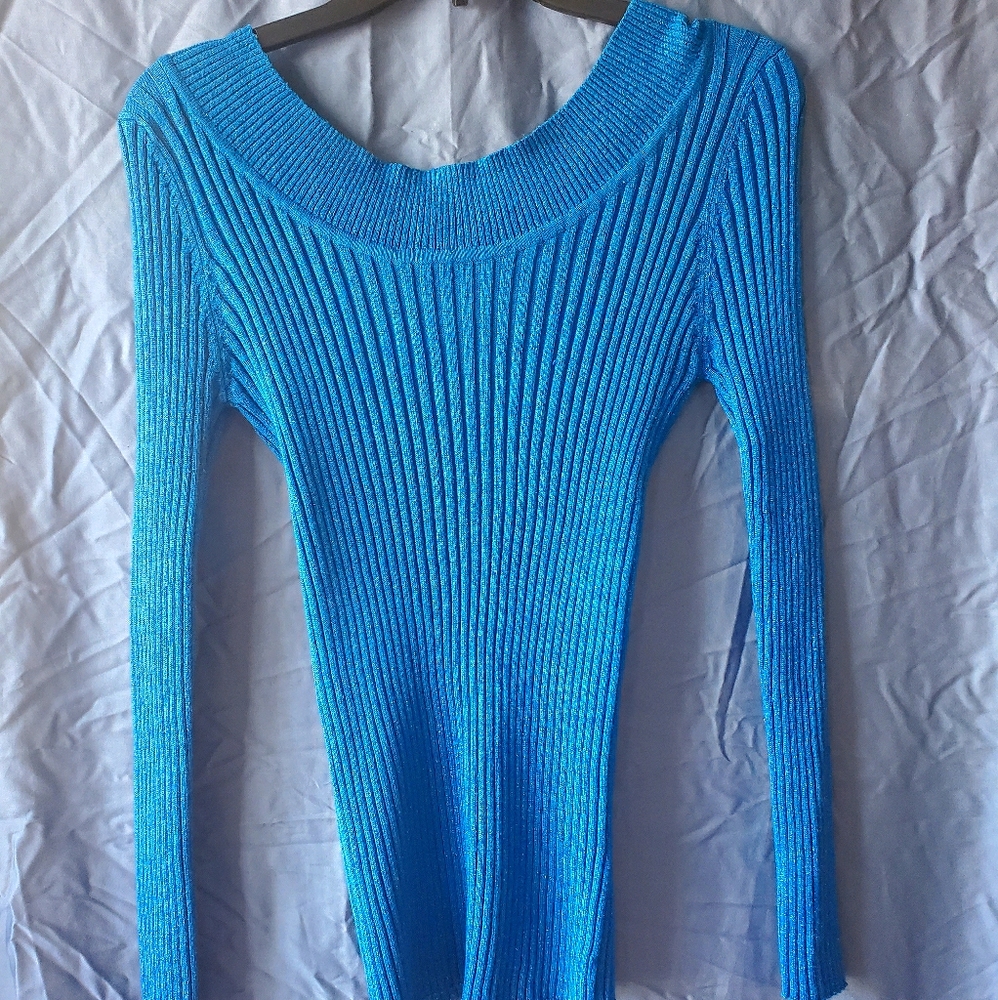 Blue off the shoulders sparkly sweater